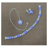 925 Necklace, Bracelet, Earrings W/ Purple Stones
