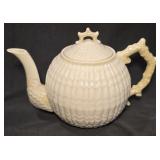 Large early Belleek tea pot - hairline crow
