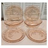 6 Pcs Pink Depression Glass Cabbage Rose - 1