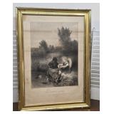 1874 engraving - The anxious mother in period era