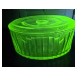 Uranium / Vaseline Glass oval covered dish -