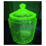 Vaseline Glass glows green ballerina biscuit jar