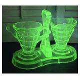 Indiana Glass Uranium Green 3pc Sugar Creamer Set