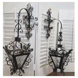 Pair vintage wrought iron/ glass hanging