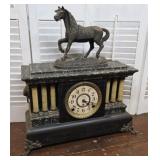 Seth Thomas mantle clock w/ horse topper statue -