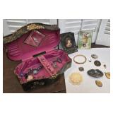 Victorian trinkets in celluloid dresser box just
