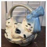 American Bisque Pottery Planter Kittens Gray