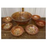 Carnival Glass bowls- Marigold, Lustre Rose