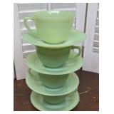 4 Jadeite green cups and saucers