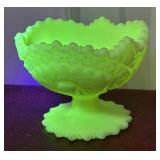 Fenton custard satin glass compote ï¿½Hobstar and
