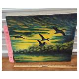 F LaMondie painting geese oil on canvas