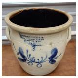 M Woodruff &Co Cortland blue flower crock cracked