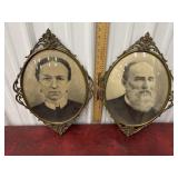 Pair antique bowed glass brass frames charcoal