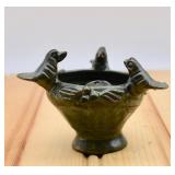 Vintage Green Ceramic Bird Flower Frog