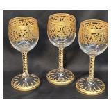 3 Bohemian / Moser? Crystal Raised Gold stems