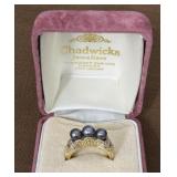 14k gold Black pearl ring stamped 585- size 5 1/2