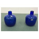 2 BLENKO ~ Cobalt Blue Glass Candle Vase ~ Hand