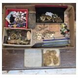 Box estate little junque - beads, political, baby