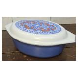 Pyrex New Holland Blue Red Tulip Casserole - NICE