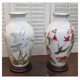 2 large porcelain bird vases with pedestals -