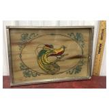 Art Nouveau reverse painting fancy rooster
