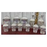 White Block Iridescent Canister, Spice Set, and