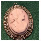 14k Gold / Pearl Cameo Pendant / Brooch -