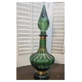 Vintage Mid Century Green Empoli Glass Decanter