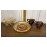 Marigold crackle glass bowl, carnival glass