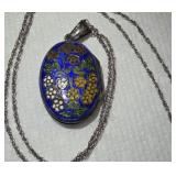 Sterling silver enameled locket- chain and locket