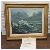E. Eres "Stormy seas"  Seascape Framed Oil on wood