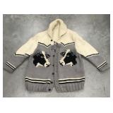 VINTAGE Hand knit cow sweater- heavy winter
