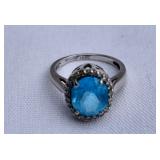 14K Oval Sky Blue Topaz and Diamond Ring