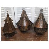 3pc - Hammered copper arts & crafts wall sconces