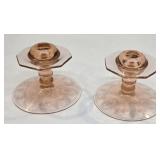 Pink art glass?? Candlesticks- nudes blowing