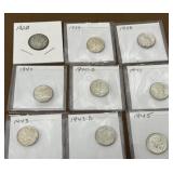 9 Mercury dimes 1920, 1939, 1938, 1940, 1940S,