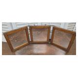 Antique oak 3 part shaving mirror