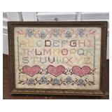 Small ABC sampler in nice frame - antique