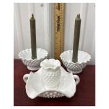 Fenton milk glass hobnail candle stick holders,