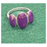 3 Stone sterling silver Purple turquoise ring