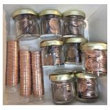 3 Rolls 1996 Sealed Pennies & 8 Small Jars