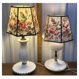 Milk glass lamps w/ floral shades