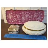 3pcs - Dresser Tray & 2 Porcelain Jewelry Boxes