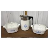 Corning Ware Cornflower casseroles, coffee pot