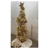 Flocked Christmas Tree w/ Ornaments & Tree Skirt