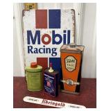 Advertising tins, foam scrapper and modern Mobil