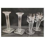 2 pr fostoria Glass candlesticks w/pr glass prism