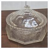 Vintage Pressed Glass Octagon Embossed Covered