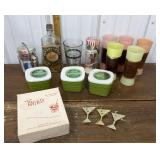 Mahogany wood jacket glasses, Whizzle sticks,