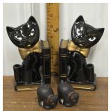 1950s Black Cat Red Ware Bookends W/ Pen Holder,